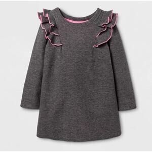 Cat and Jack Gray Ruffle Shoulder Dress sz 3T Long Sleeve Dress